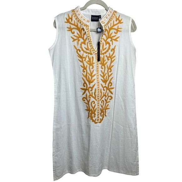 Madison Mathews White Sleeveless Dress with Yellow Embroidery NWT Sz. S - Picture 1 of 5